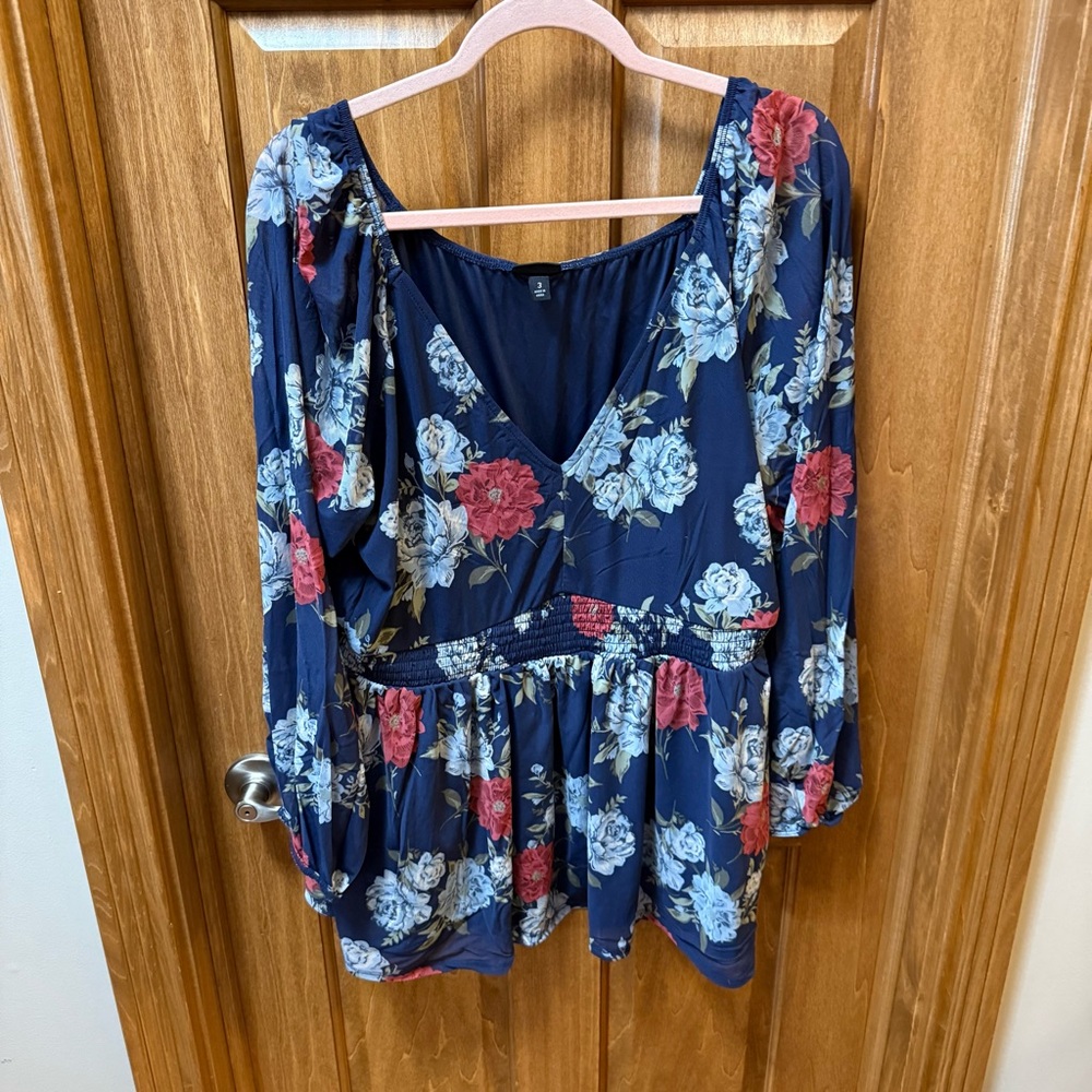 Women’s Torrid Navy Floral Blouse with Red and Blue Accents 3